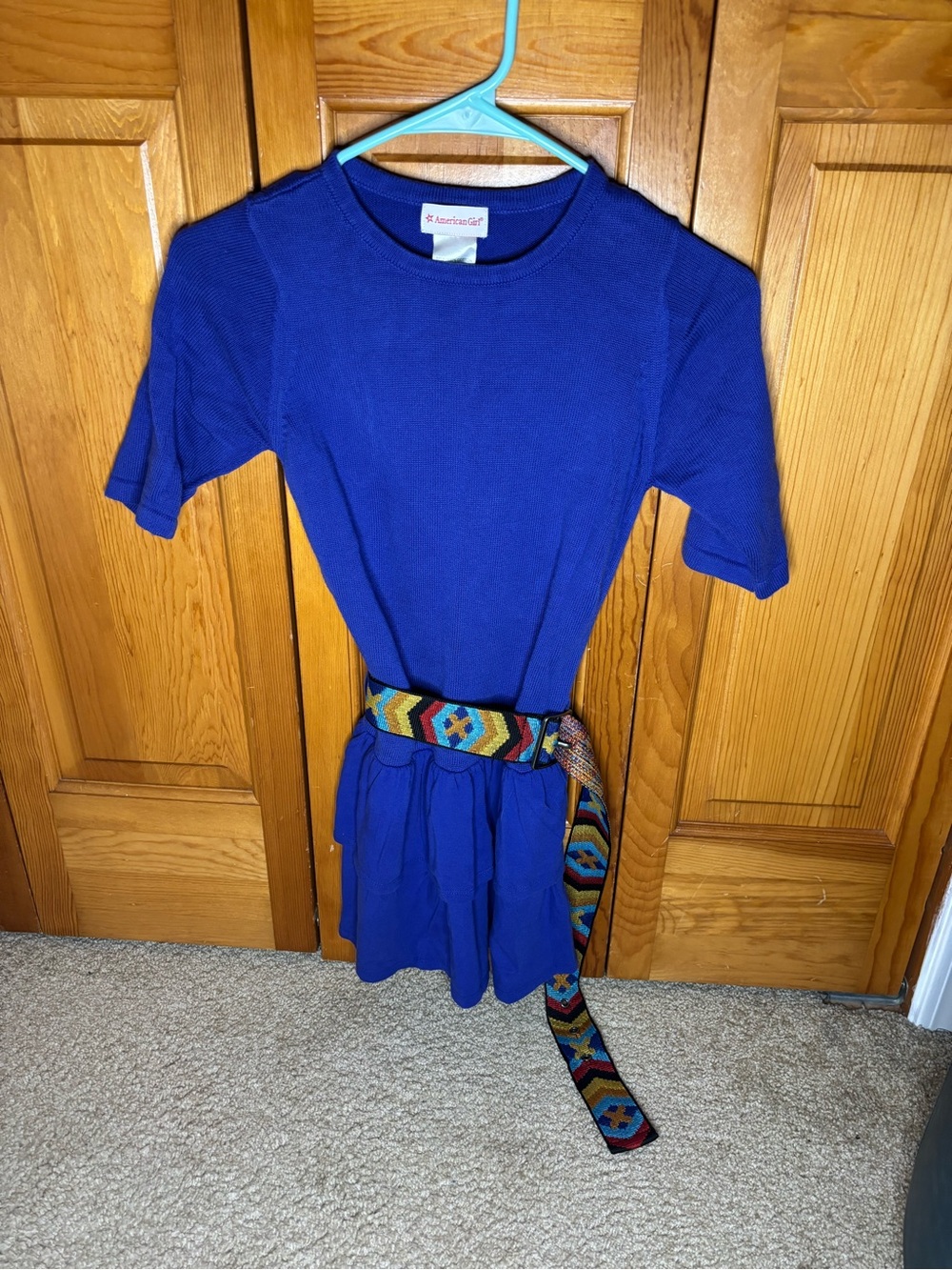 American Girl Saige Royal Blue Knit Dress with Multicolor Woven Belt